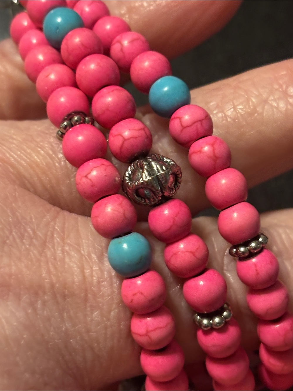 Pink and Blue Stone Beaded Stackable Bracelets with Silver Accents - Picture 9 of 13